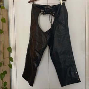 Street & Steel black leather motorcycle chaps medium men moto ride bdsm mates